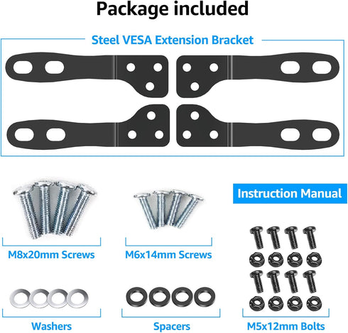 MOUNTUP VESA Mount Extender, Monitor VESA Extension Bracket Adapter for 17-35'' Screens, Extend VESA Mounting Holes up to 200mm x 100mm & 200mm x ...